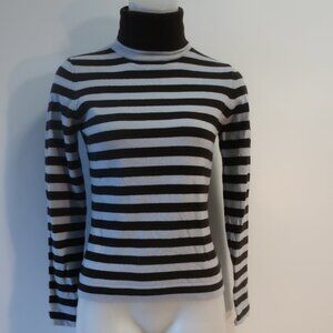 Womens Iris Singer Ice Blue Brown Striped Pure Cashmere Turtleneck Sweater S